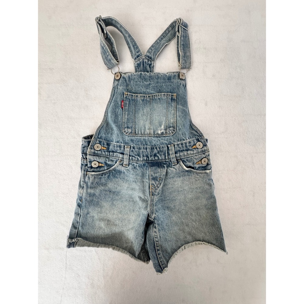 Levis Kids‎ Denim Shortalls Medium Wash Distressed Overalls Size 8 Reg 4538-L10